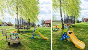 two pictures of a child playing on a playground at Agroturystyka Serce Łysicy in Święta Katarzyna