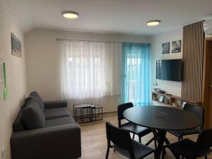 a living room with a couch and a table at apartma Jelka in Novigrad Istria
