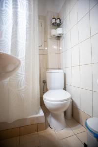 a white bathroom with a toilet and a shower at The 5th floor in Florina +46 photos