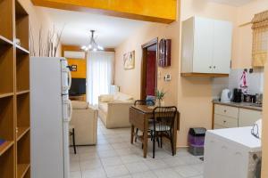 a kitchen and living room with a refrigerator and a table at The 5th floor in Florina