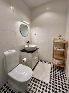 a bathroom with a toilet and a sink at Österlen, Solhögs Gård nr 2 in Hammenhög