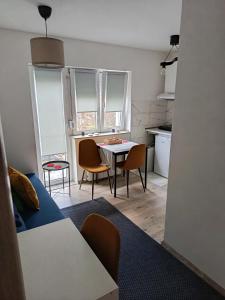 a kitchen with a table and chairs in a room at Mitrovića kuća in Arandelovac