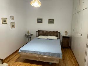 a bedroom with a bed with two pillows on it at Panagopoulos House in Agios Ioannis Pelio