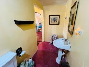 a bathroom with a sink and a mirror at The Crown Private Queen in Mount Terza +25 photos