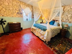 a bedroom with a bed with mosquito netting at The Crown Private Queen in Mount Terza