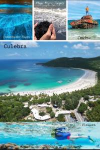 a collage of photos of a beach and the ocean at Modern Private Stay in Fajardo, PR - NEAR FERRY - BEACHES - EL YUNQUE - BIO BAY in Fajardo +19 photos