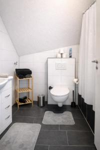 a bathroom with a toilet and a sink at Ulm City Appartement in Ulm