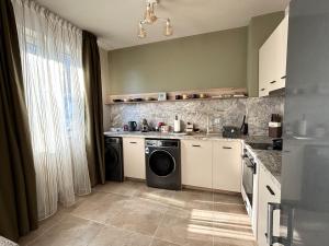 a kitchen with a washer and dryer in it at Apartment Dragoman 10 in Pleven