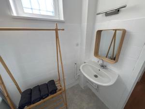 a bathroom with a sink and a mirror at Appartement Voltaire in Romilly-sur-Seine