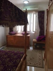 a bedroom with a canopy bed and a window at Fatah Apartment 14 in Luxor