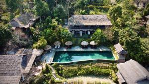 an aerial view of a house with a swimming pool at Pu Luong Eco Garden in Pu Luong