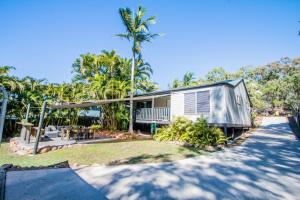 a house with a palm tree in front of it at Canny Breeze in Agnes Water