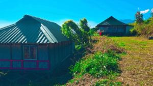 two houses in a field next to a fence at Nature's Harmony Heaven in Dāmbuk