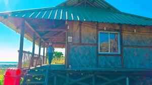a large wooden house with a person standing on the porch at Nature's Harmony Heaven in Dāmbuk