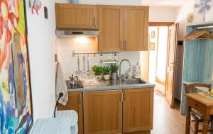 a kitchen with wooden cabinets and a sink at Centralissimo e vicinissimo alla spiaggia , RILO Studio in Vernazza