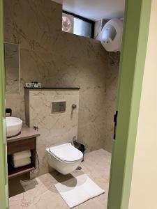 a bathroom with a toilet and a sink at Hotel Central Park Inn, in Dehradun +34 photos