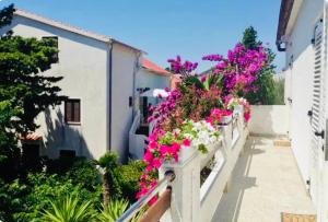 a row of flowers on a white fence at Villa Sila in Novalja