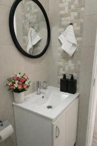 a bathroom with a white sink and a mirror at Tijger Haven in Tygerberg Hills