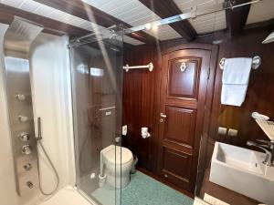 a bathroom with a shower and a toilet and a sink at Caicco Silver Star 2 by Blue Marine in Lampedusa