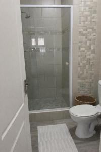 a bathroom with a toilet and a glass shower at Tijger Haven in Tygerberg Hills