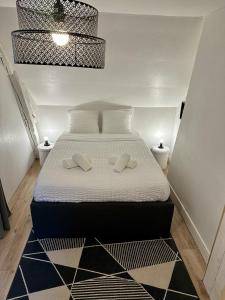 a bedroom with a bed with two pillows on it at Le Studio du Square : Châteaux-Beauval-Arrivée auto-Netflix in Romorantin