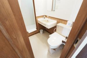a bathroom with a white toilet and a sink at Hostel SAMURISE NORTH in Fujikawaguchiko