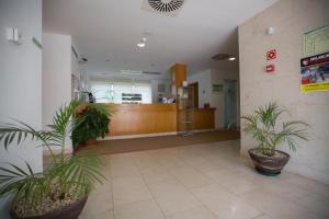 a lobby with potted plants in a hospital at HI Alvados - Pousada de Juventude in Alvados