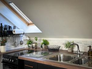a kitchen with a sink and a counter top at The Flat in Tintinhull
