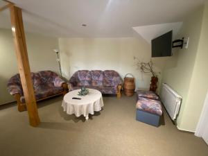 a living room with a table and two couches at Apartmán U Šáfy, Krkonoše in Svoboda nad Úpou