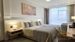 a hotel room with a bed and a window at Hotel Siesta in Užice