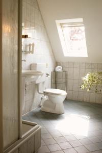 a bathroom with a toilet and a sink at Hotel Zum Ratsherrn in Lübeck