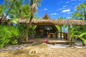 a house on the beach with a thatched roof at Kin Resort Lodge in Maya Beach