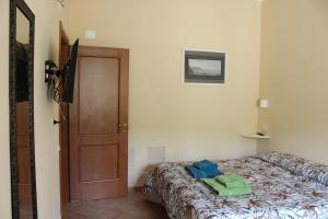 a bedroom with a bed and a wooden door at Agrimar 2 in Rignano Flaminio
