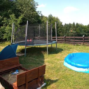 a trampoline in the grass in a yard at Dom na Krzemienicy in Izdebki