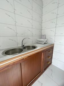 a kitchen with a sink and a counter at Apartamentos Andrade in Espargos