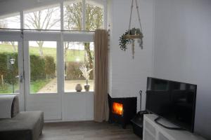 a living room with a fireplace and a television at Villa Rosa in Andijk