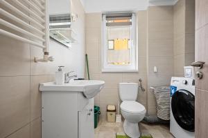 a small bathroom with a toilet and a sink at FLH - Cozy Heaven in Chiajna