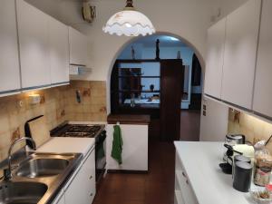 a kitchen with a sink and a stove top oven at Villa Bazzera in Mestre