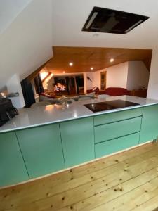 a kitchen with a sink and a counter top at Hunters Lodge in Liptovská Lúžna