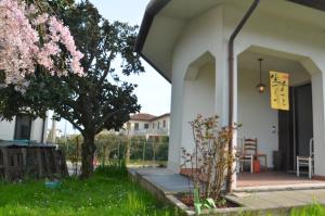 a house with a tree with pink flowers on it at Villa Bazzera in Mestre