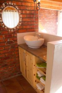 a bathroom with a sink and a mirror at De Ark Mountain Lodge in Clarens