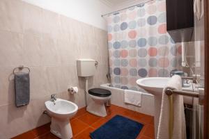 a small bathroom with a toilet and a sink at Casa do Lado, Flores Açores in Lajes das Flores +4 photos
