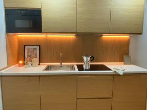 a kitchen with a sink and a counter top at Bosko Etxea Apartamentos in Bilbao
