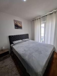 a bedroom with a large bed and a window at Apartmani Bojković in Vrnjačka Banja