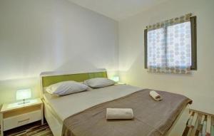a bedroom with a bed with a pillow and a window at Apartments Velebit house in Biljevine