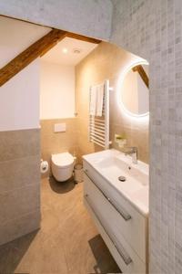 a bathroom with a white sink and a toilet at Herti14 Serviced Apartments in Ennetbaden +43 photos