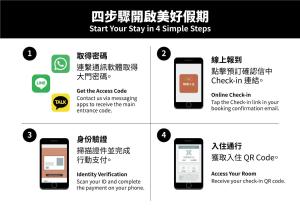 a set of fourographics showing how to start your stay in a simple steps at 澎湖檸檬草 Easy Stay in Magong