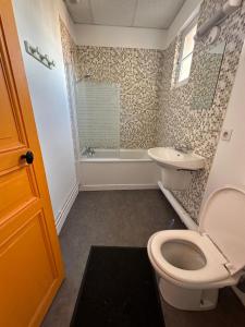 a bathroom with a toilet and a sink at Hôtel de la gare - Petit Studio in Tarbes