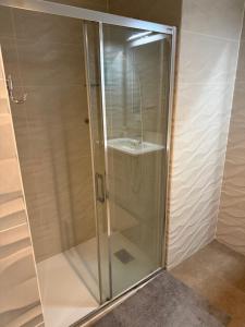 a shower with a glass door in a bathroom at Résidence inside in Ferney-Voltaire +16 photos