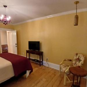 a bedroom with a bed and a tv and a chair at Cranberry Moon Inn in Bala +8 photos